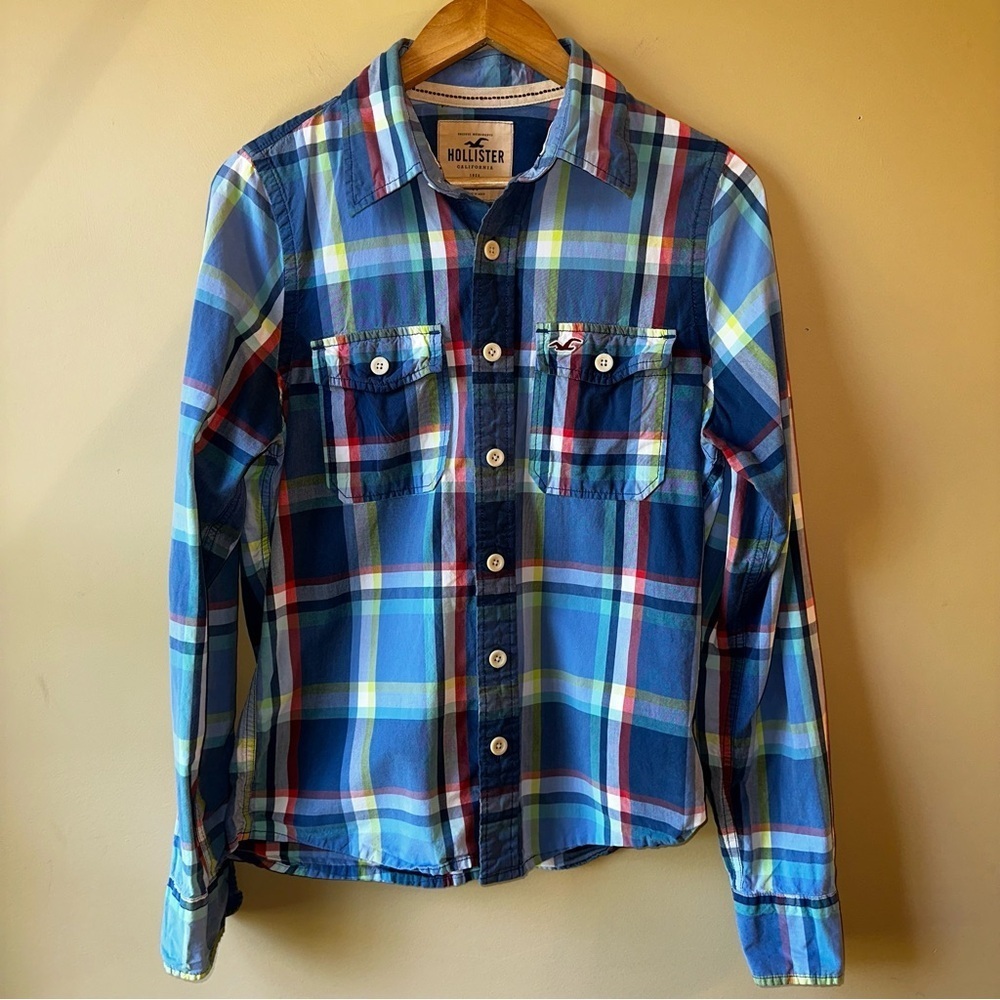Y2K Hollister Men's Multicolor Plaid Button-Down Shirt Medium 100% Cotton READ
